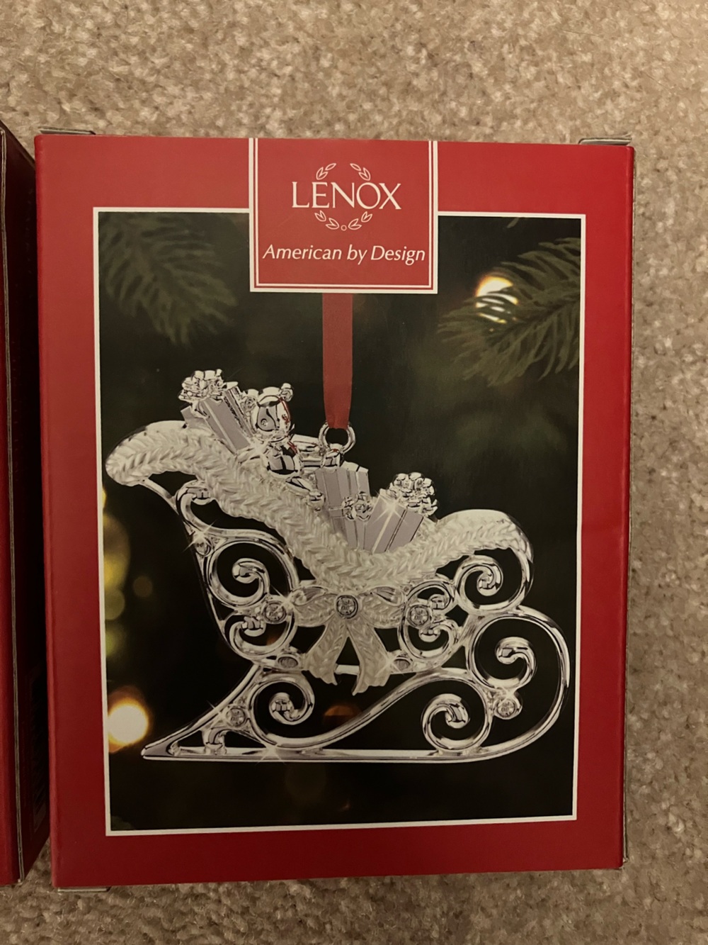 NIB Lenox Sparkle and Scroll Frosted Clear Christmas Ornaments Sleigh & Santa - Picture 2 of 7